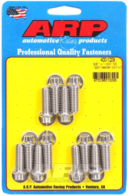 400-1209 – ARP Exhaust Header Bolt, Universal 3/8 - 16 Inch Thread Size 1.000 Inch Length 12 Point Head Type Stainles...
